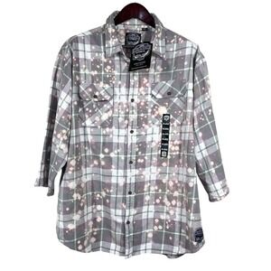 NWT Angry Minnow Oversized Distressed Flannel Shirt Womens 2XL Gray 3/4 Sleeve